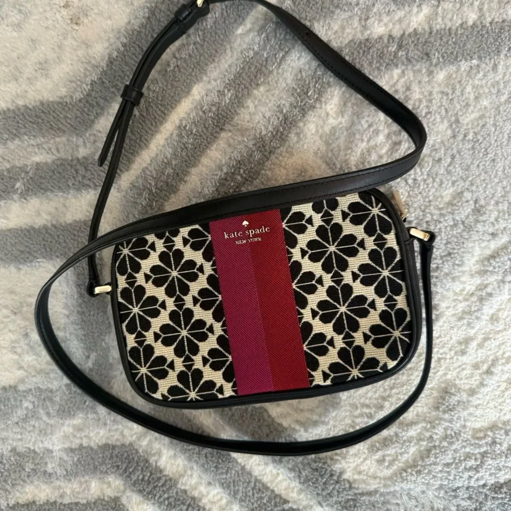 Kate Spade Spade Flower Jacquard Stripe Market Camera Bag in Cream Multi NWOT